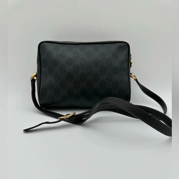 Vintage Gucci GG Monogram Black Crossbody Bag with Web Stripe & Gold Hardware - Picture 3 of 16